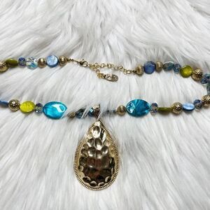 Julsa Beaded Fashion Necklace Blue and Gold